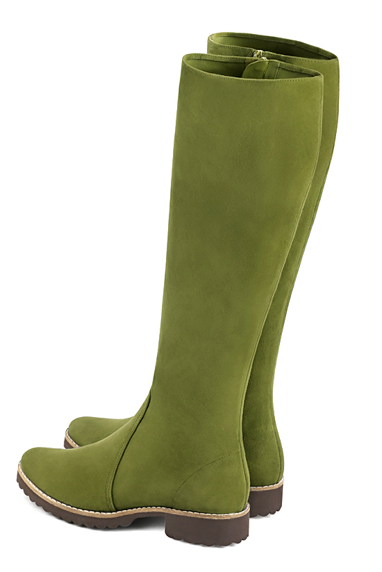 Pistachio green women's riding knee-high boots. Round toe. Flat rubber soles. Made to measure. Top view - Florence KOOIJMAN